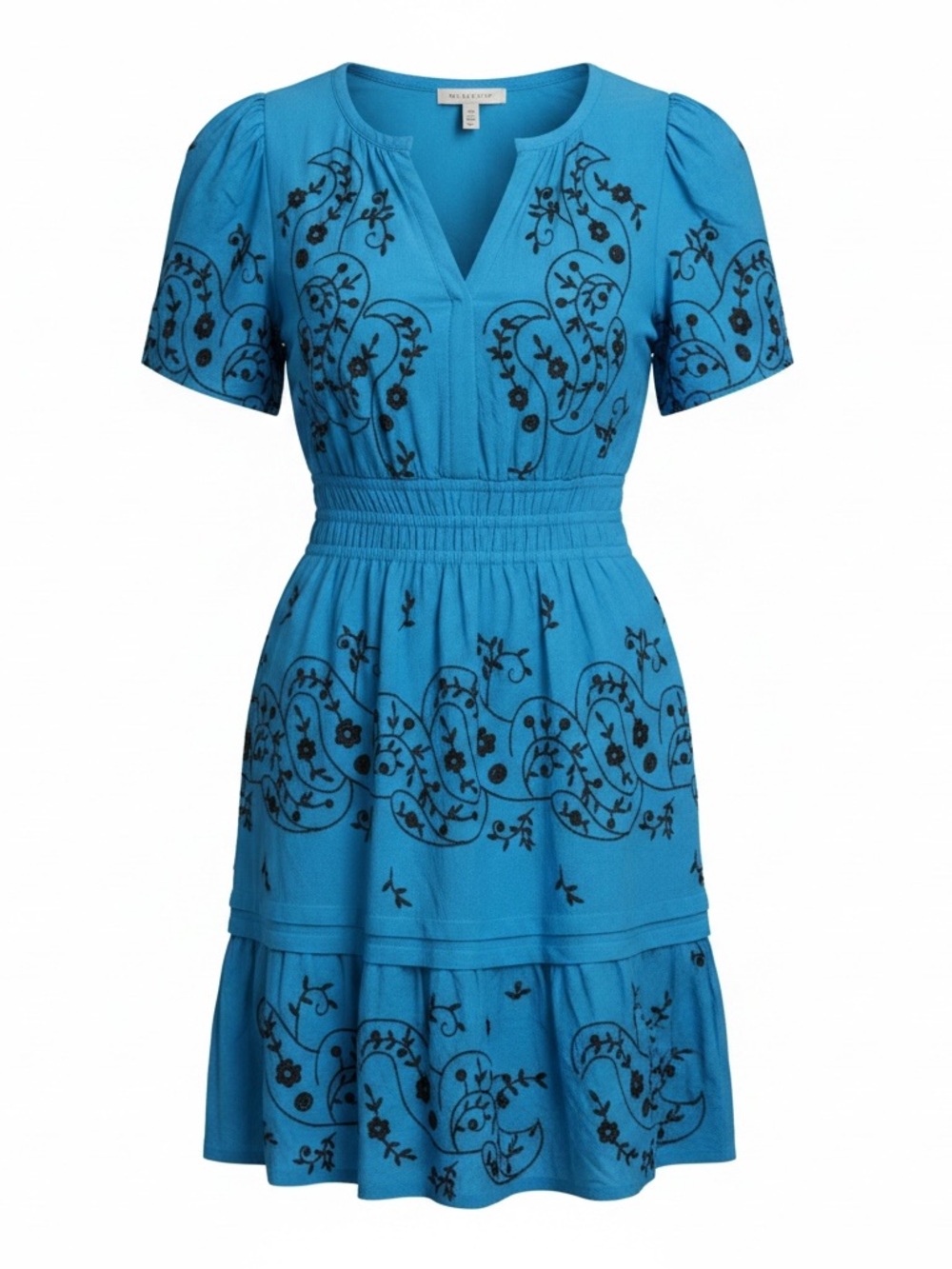 Anthropologie Somerset Embroidered Linen Mini Dress Blue Black XS